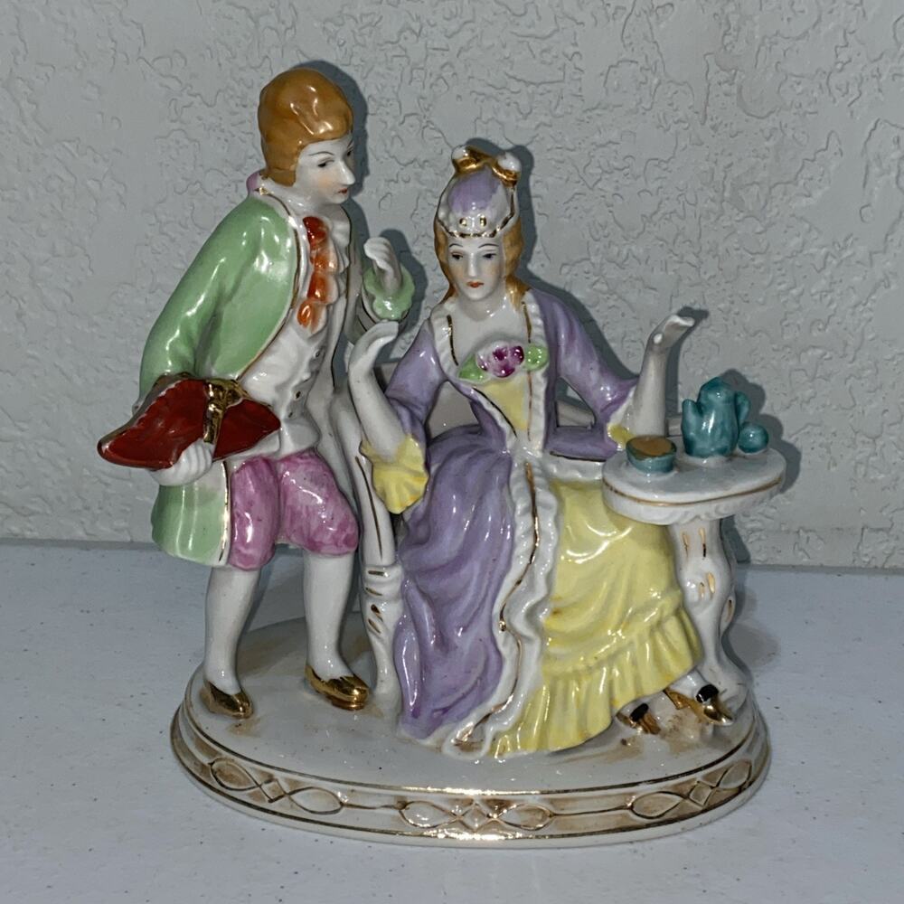 VTG Hand Painted Porcelain Courting Couple Royal Victorian Tea Time Japan Hinode